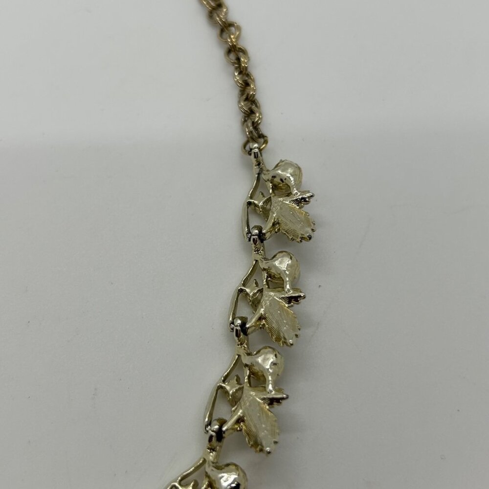 Vintage Judy Lee Gold Tone Necklace Leaf Design Faux Pearls Rhinestones Elegant - Picture 12 of 16